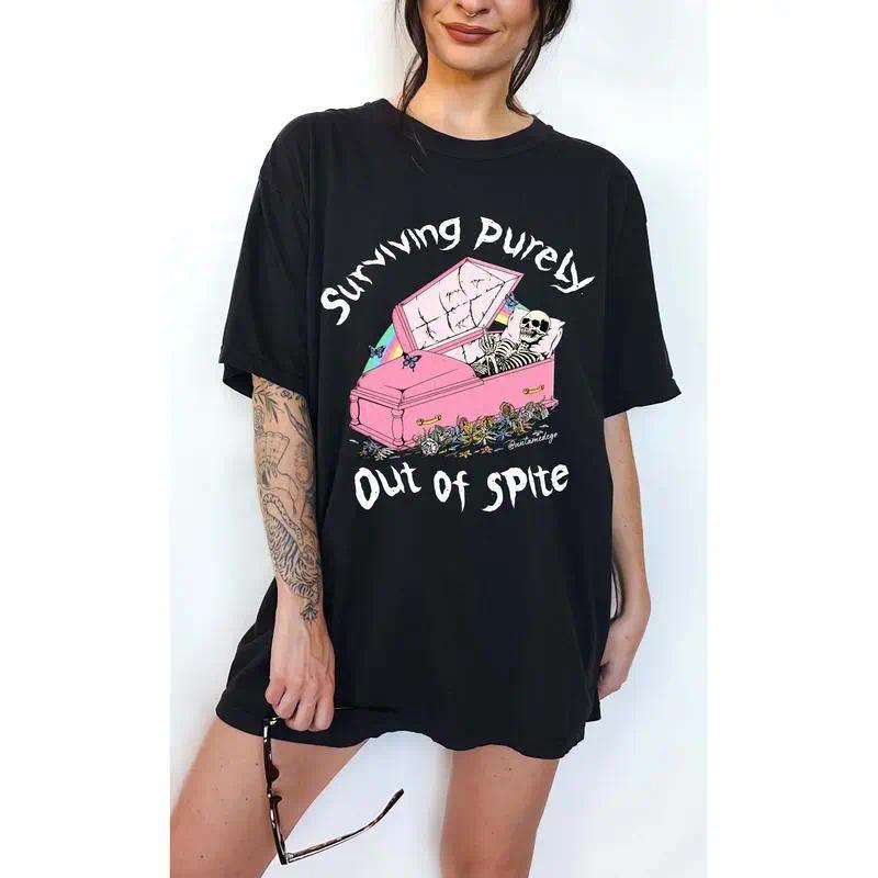Surviving Purely Out of Spite Funny Quote T-Shirt | Pastel Goth Aesthetic Tee | 100% Cotton