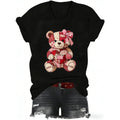 Cute Teddy Bear Shirt, Valentines Day Teddy Bear T-Shirt, Patchwork Love Crew-Neck Tshirt