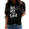 Women's Let Go And Let God - With Prayer Hands & Scripture Design Plus Size T-Shirt Oversized Graphic Short Sleeve 1 Pcs Tee Novelty 100% Polyester Shirt Casual Crew Neck Top