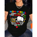 “Non Verbal Autism” Awareness Tee | Original Abstract Design | Soft Cotton Crew Neck | Women‘s Casual Top