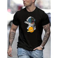 Men'S Casual Stylish Round-Neck Print Short-Sleeve T-Shirt Featuring a Cartoon Astronaut