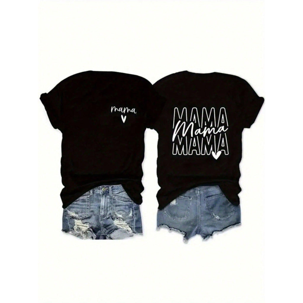 Women‘s ‘Mama’ Letter Print T-Shirt | Mommy Double-Sided Graphic Tee | Mother’s Day Gift
