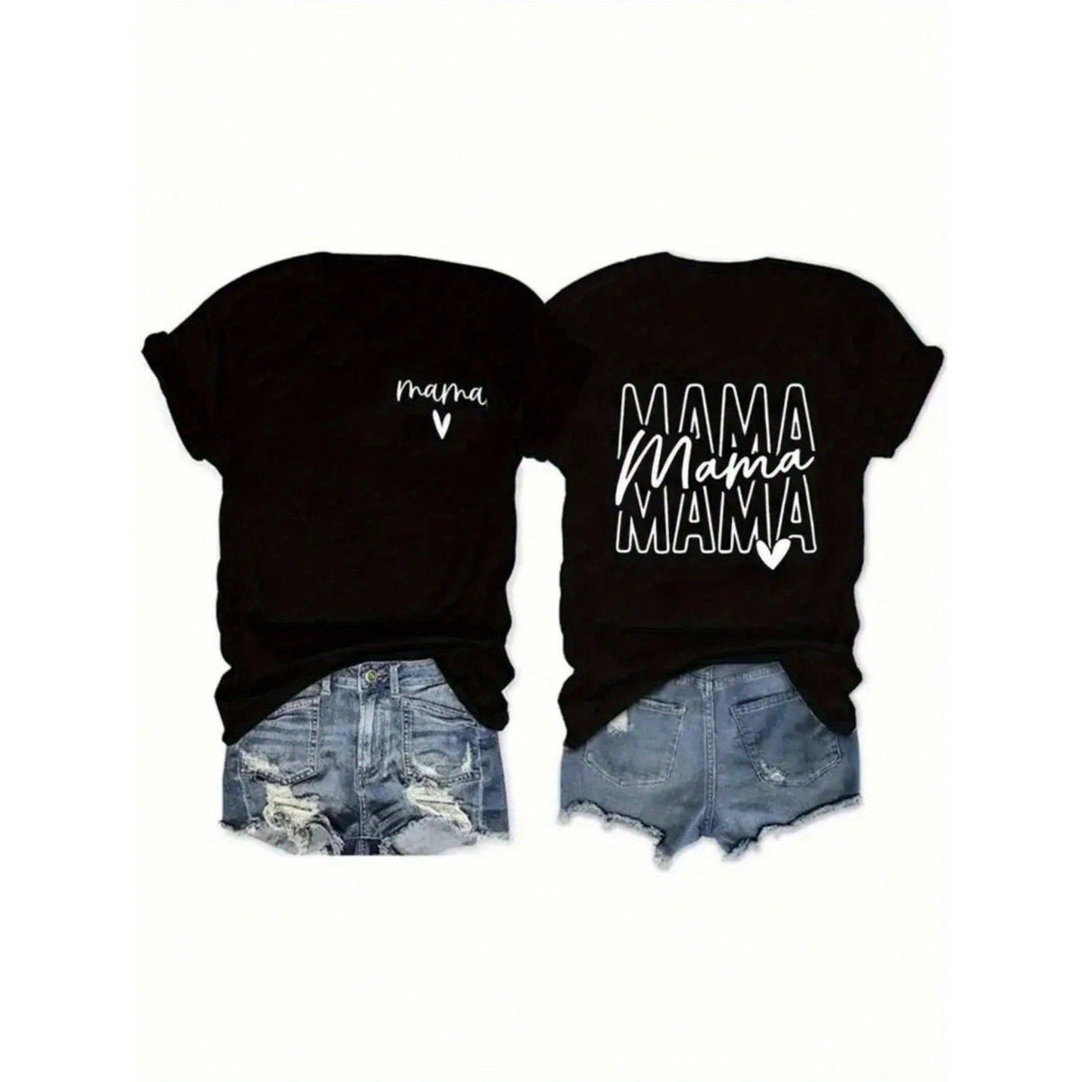 Women‘s ‘Mama’ Letter Print T-Shirt | Mommy Double-Sided Graphic Tee | Mother’s Day Gift