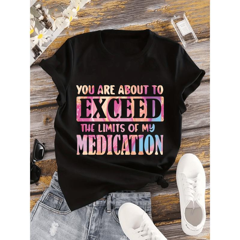 100% Cotton Womens Plus Size Gradient   Print T Shirt Short Sleeve Crew Neck Casual   Black With Colorful Text Design   Spring Summer Everyday Tee Geometric Print Smooth Stretchy Material Black -1
