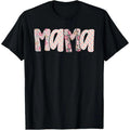 Women's Cotton Short-Sleeve Round Neck Casual Print Top, Vintage Flower Graphic Tee for Mother's Day, Black Mom Apparel
