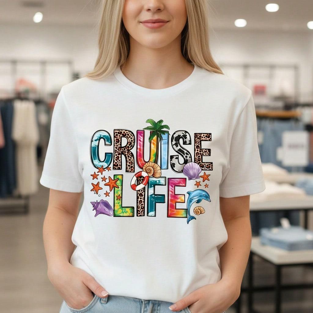 Women‘s “CRUISE LIFE” Graphic T-Shirt | Ocean Elements Design, Cotton Short Sleeve Casual Tee, Summer Vacation Top