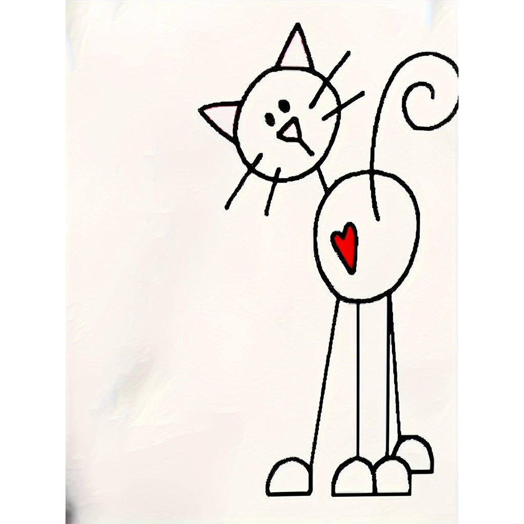 Minimalist Cat Heart T-Shirt Round Neck Short Sleeves Cute Doodle Cat Love T-Shirt