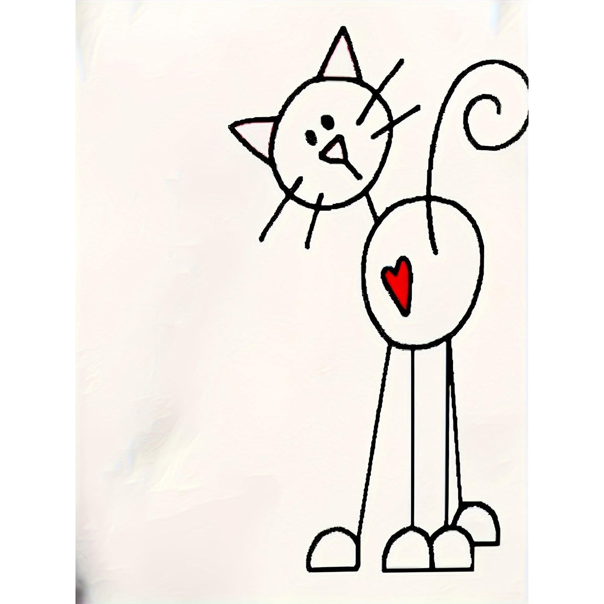 Minimalist Cat Heart T-Shirt Round Neck Short Sleeves Cute Doodle Cat Love T-Shirt