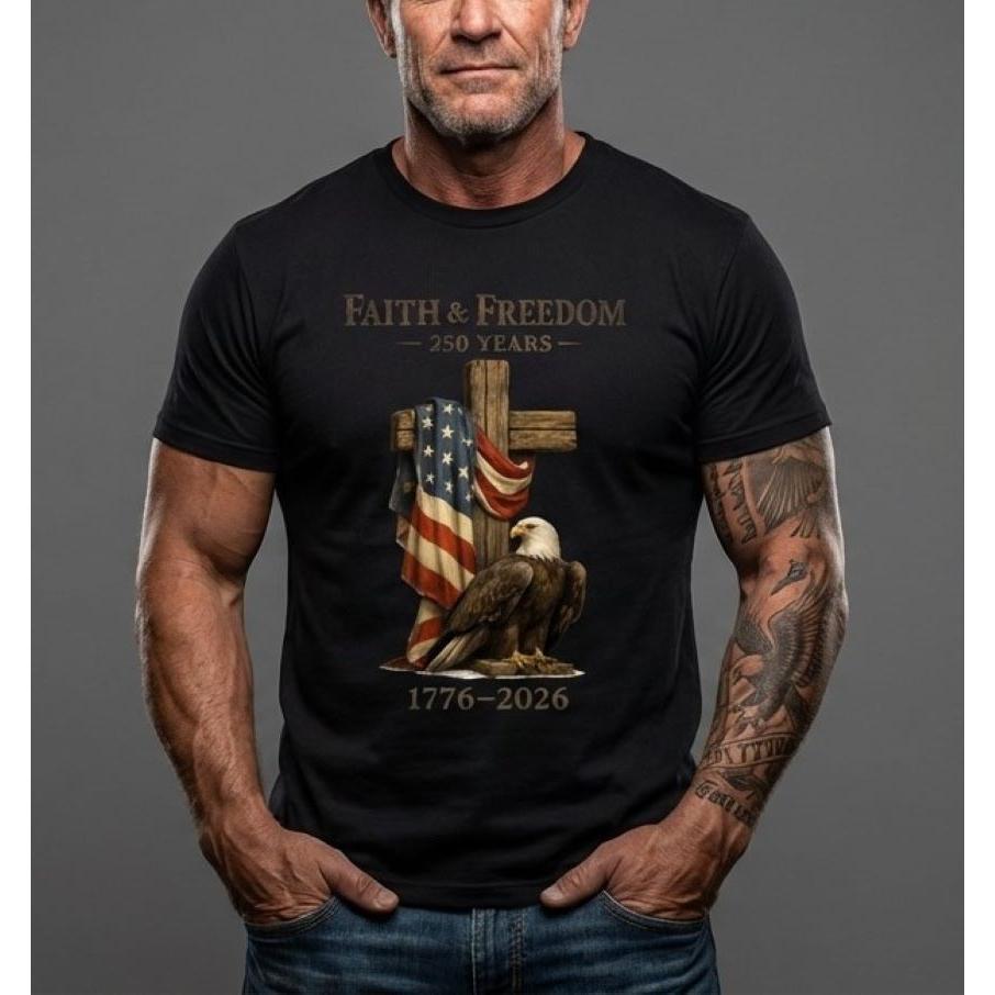 250 Years Anniversary USA T-Shirt America Eagle Faith & Freedom Unisex Cotton