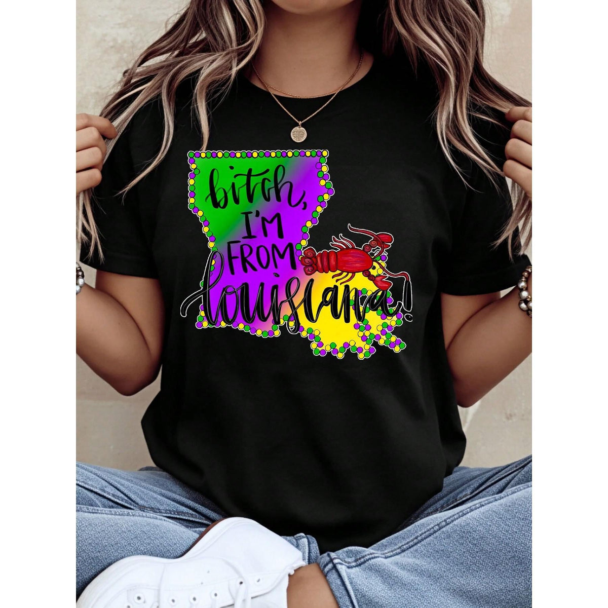 I‘m From Louisiana Mardi Gras T-Shirt | Crawfish & State Outline Design, Festival Celebration Tee
