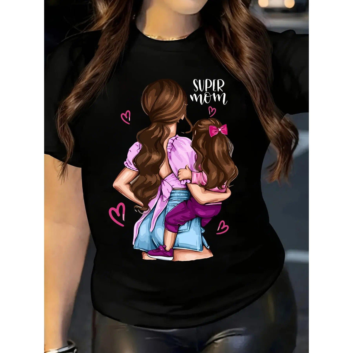 Mother day t-shirt Printed Crew-neck T-shirt, women's spring-summer breathable versatile