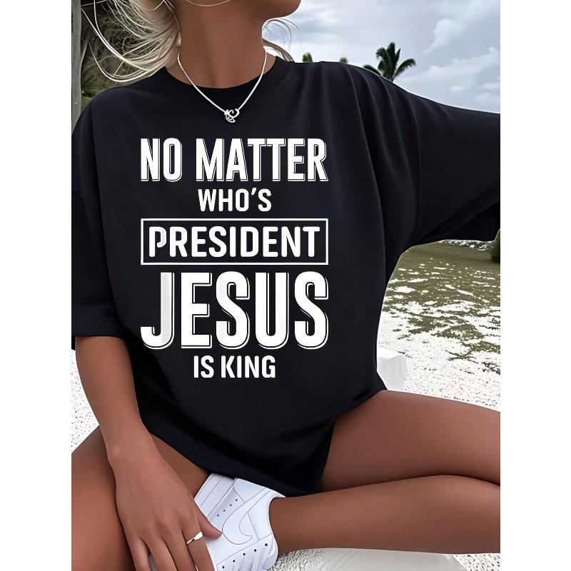 No Matter Who's Jesus Is King Women's Plus Size T-Shirt 1 Pcs Funny Oversized Graphic Short Sleeve Tee Novelty 220g 100% Polyester Shirt Casual Crew Neck Top Versatile