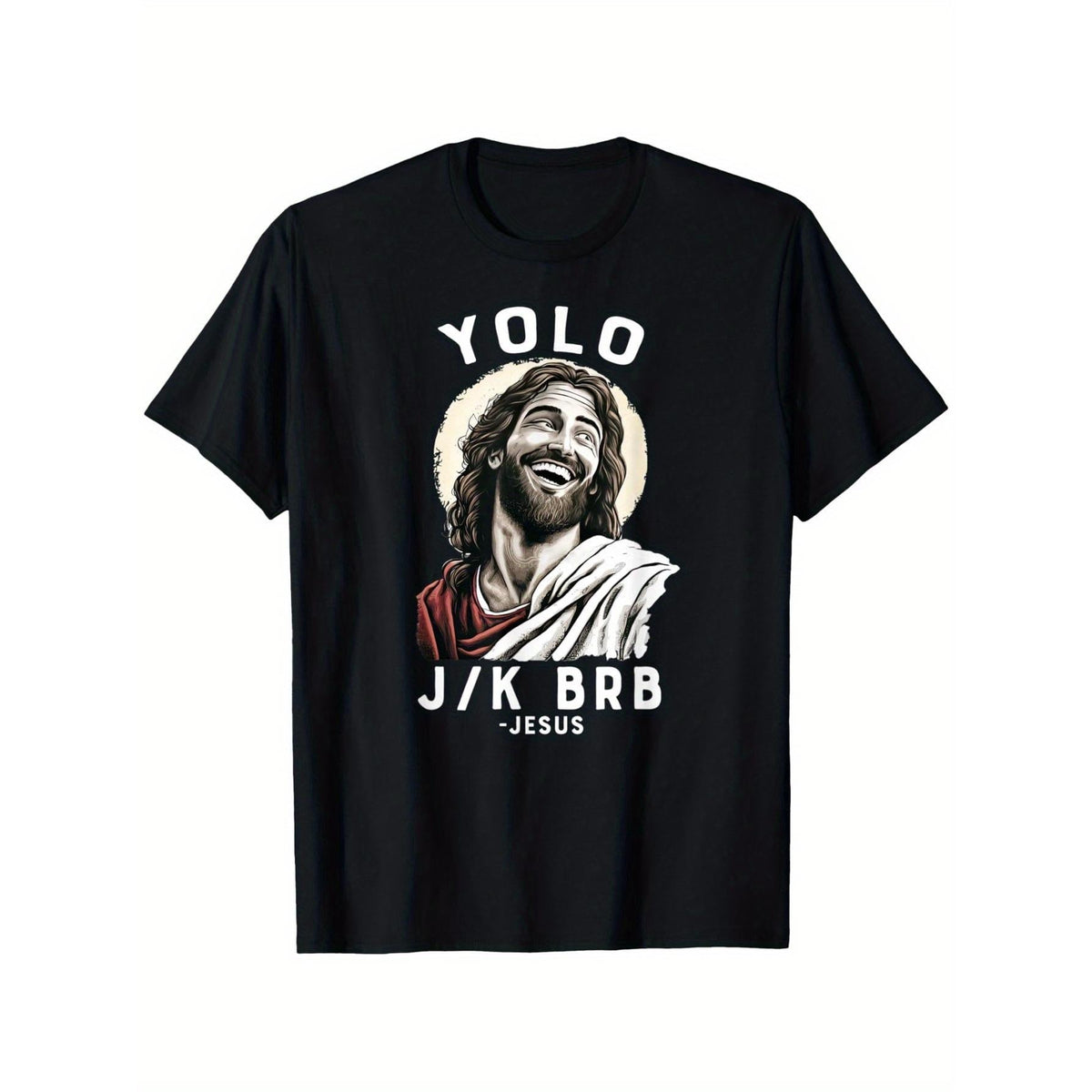 Funny Christian YOLO JK BRB Smartphone Icon T-Shirt for Men - Humorous Religious Easter Tee with Smiling & Smartphone Design, Comfortable Crew Neck Short Sleeve Casual Church Wear, All-Season Christian Apparel (Black)