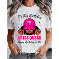 Women's 220g Cotton Casual Round Neck Short-Sleeve T-Shirt - Aries Queen Astrology Streetwear Top, Ideal Holiday Gift for Friends, Tshirt