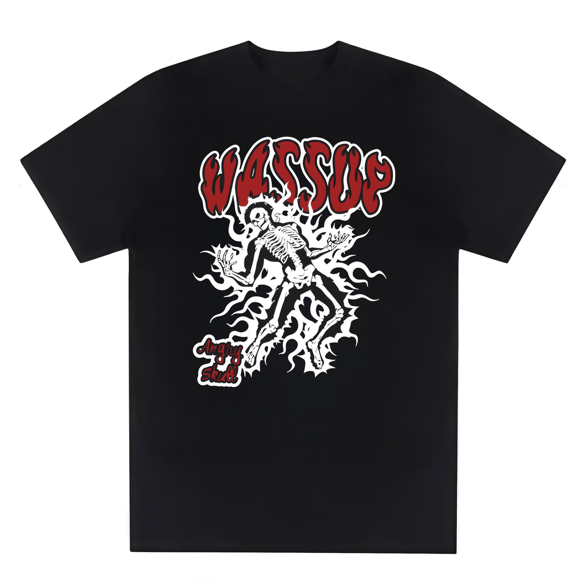 Casual T-Shirt for Men with Y2K Style Skeleton and Flame Graphic, Crew Neck, Short Sleeve