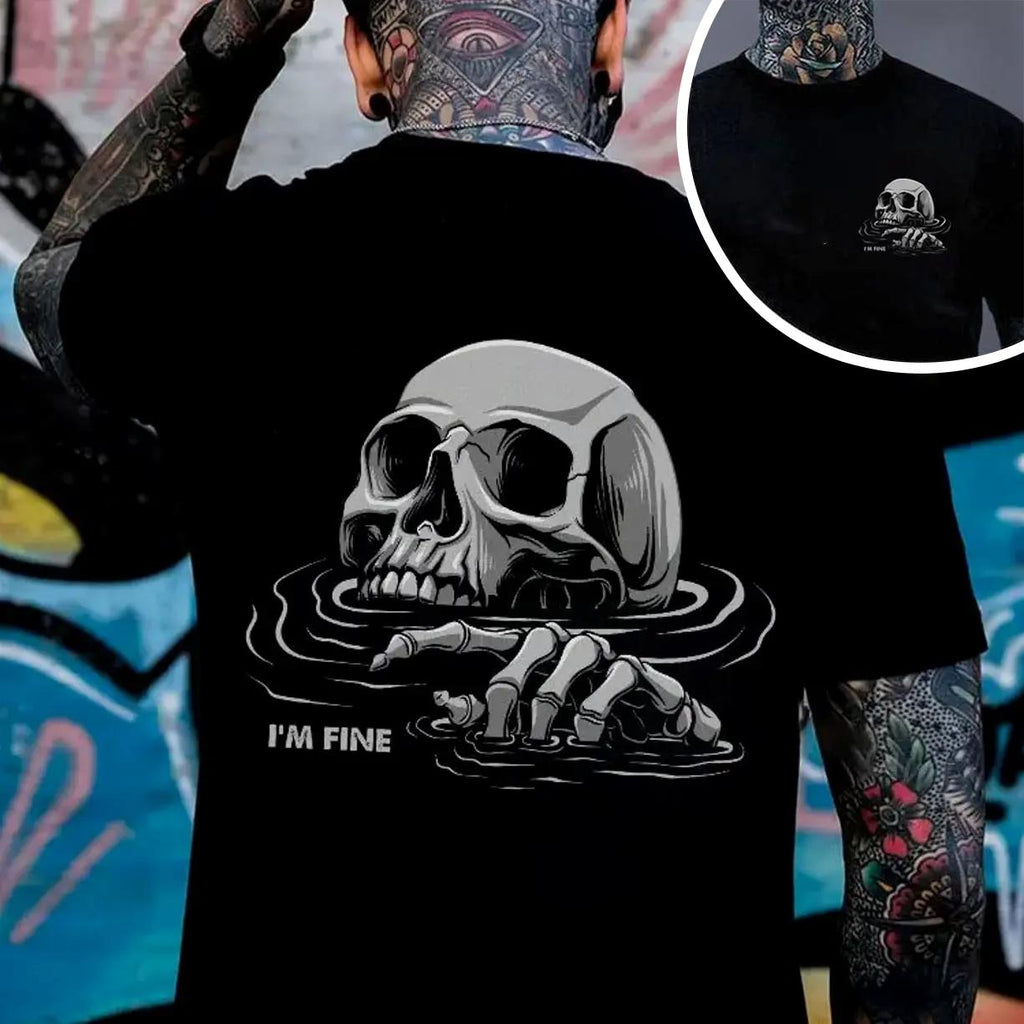 I'M FINE Drowning Skull Black Print Unisex Fashion Soft Fabric ShortSleeve Regular Fit