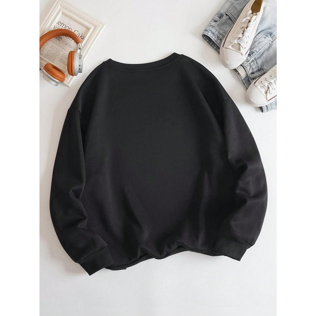 Women's  Letter Print Round Neck Drop Shoulder Sweatshirt, For Winter Graduation,Back To School Outfits,Graduation,Teacher Outfits For Women,Back To School Pullover Fall Outfit Autumn