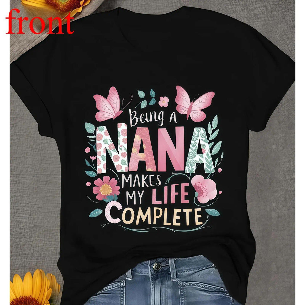 Grandmother Appreciation T-shirt Featuring a Tender Quote About the Joy of Being a Nana with Delicate Floral and Butterfly Accents Prints Soft