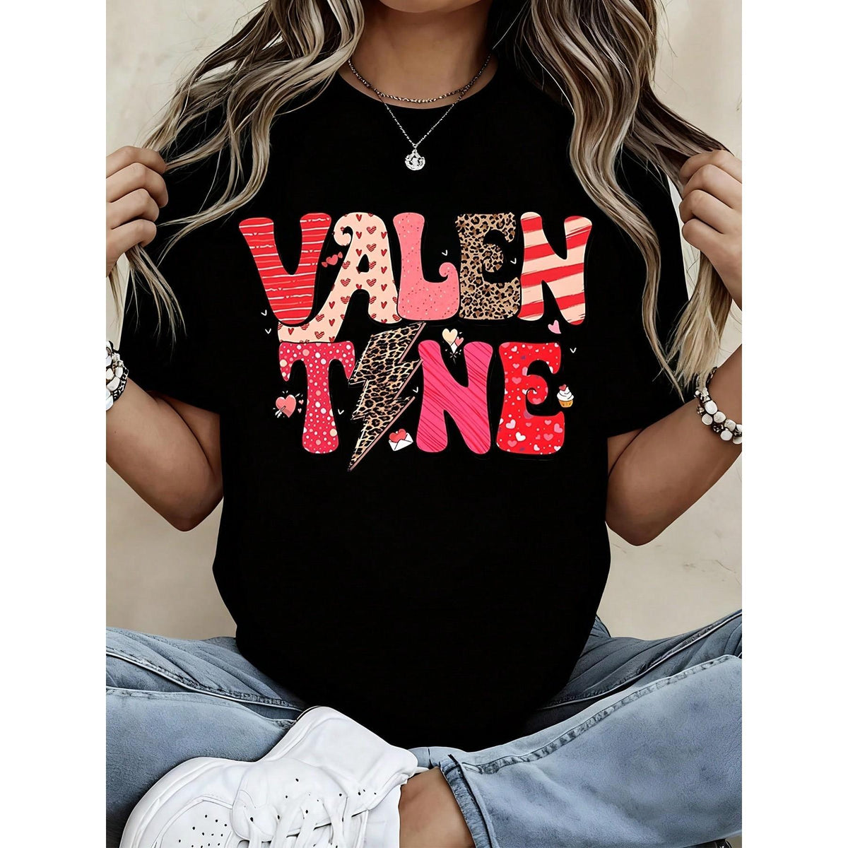 Valentine Day T Shirt Women Cute Printed Valentine Tshirt Fashion Leopard Heart Pattern Top Casual Short Sleeve Tee For Women
