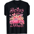 Vintage Take The Wheel Pink Floral Truck Butterfly T-Shirt