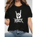 Plus Size - Plus Size - ROCK Graphic Print Plus Size Women'S Short Sleeve Crew Neck Casual Top for Summer & Spring, Women'S T-Shirt