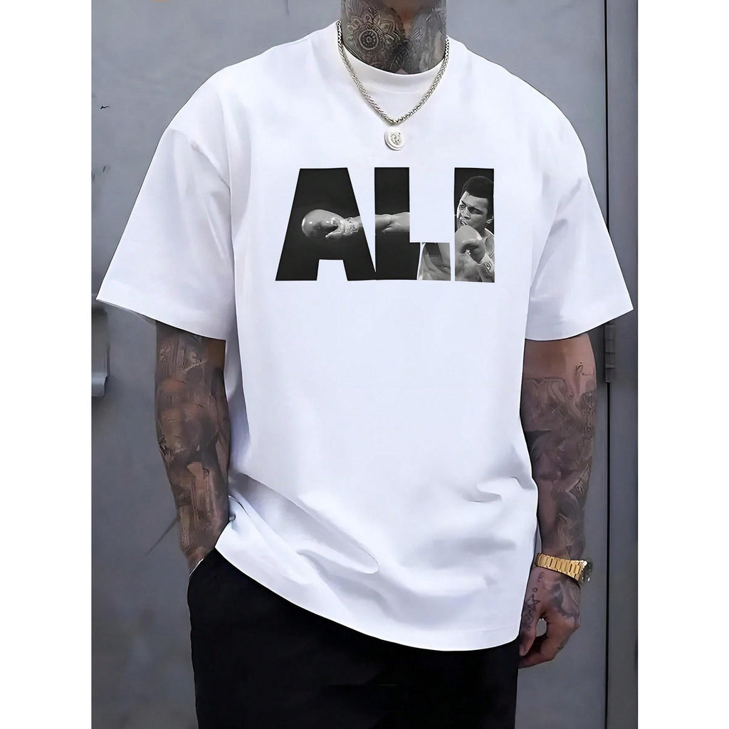 Boxing Champion Ali, Poster Pattern Printed Short Sleeved Round Neck T-Shirt