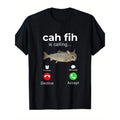 Fun Fish-Themed Phone Call Graphic T-Shirt - Design for Answering/Declining Messages, Featuring a Fish Smartphone Icon - Casual Round Neck Short-Sleeve T-Shirt