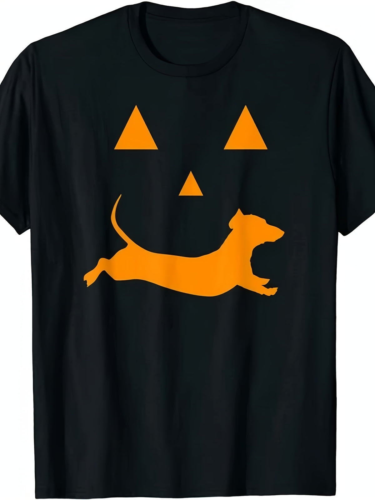 Halloween Pumpkin Dachshund Costume Funny Wiener Dog Graphic Tee for Men Women, Cute Ghost Doxie Short Sleeve T-Shirt, Casual Crew Neck Top for Dog Lover Gift