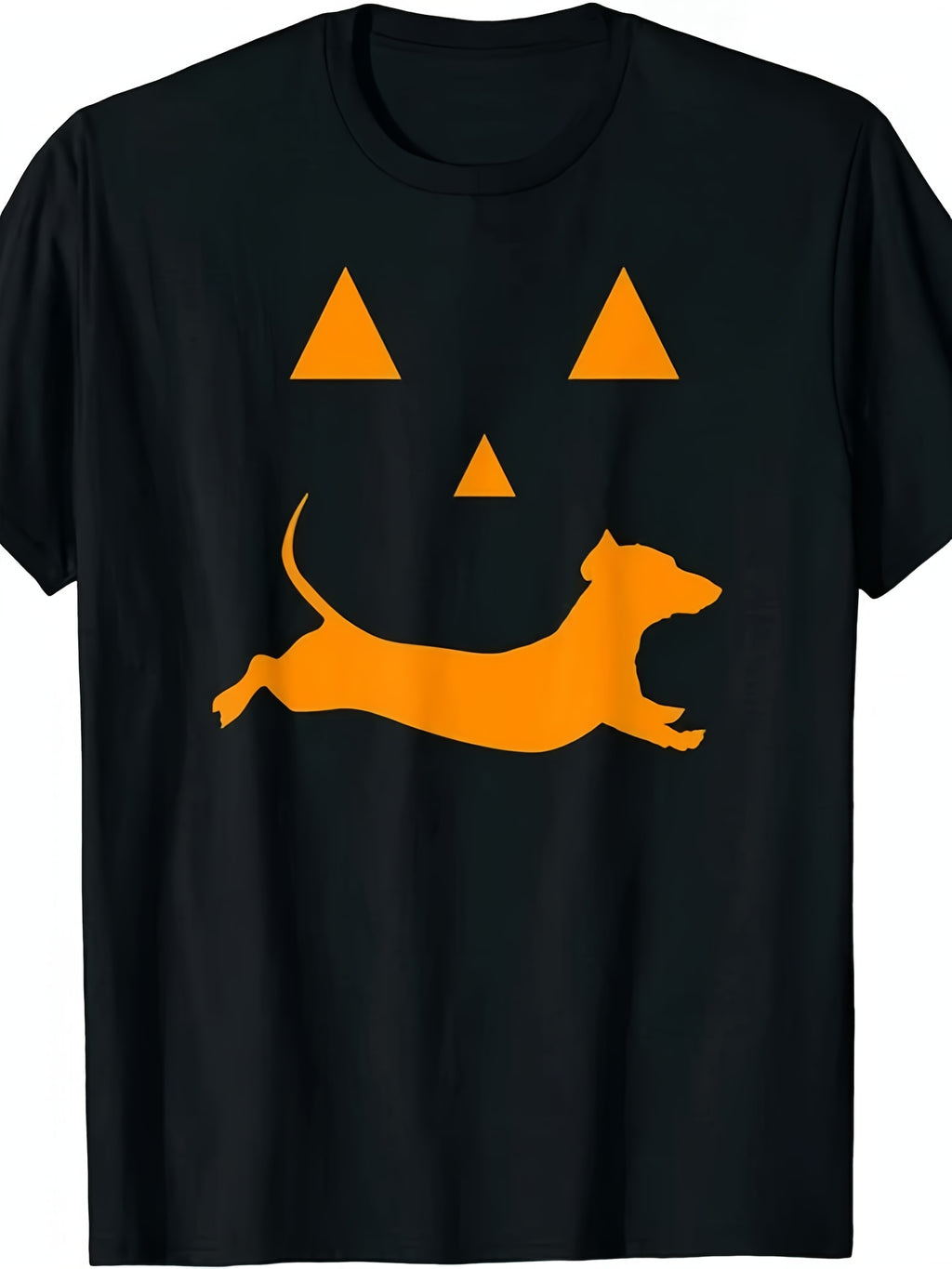 Halloween Pumpkin Dachshund Costume Funny Wiener Dog Graphic Tee for Men Women, Cute Ghost Doxie Short Sleeve T-Shirt, Casual Crew Neck Top for Dog Lover Gift