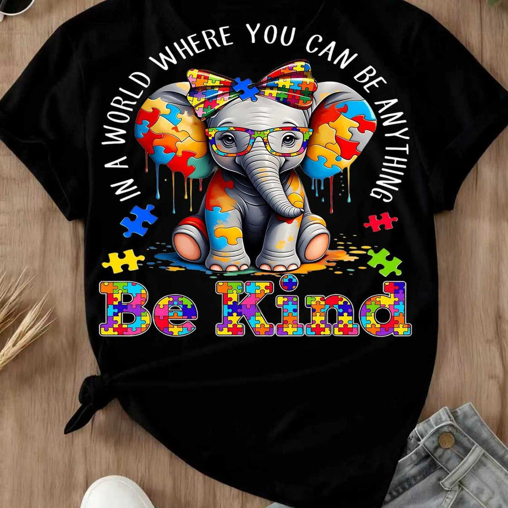 “Be Kind” Elephant T-Shirt | Cute Animal Graphic Tee | Women’s 100% Cotton Casual Top | Nature Lover Gift