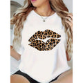 Womens Short Sleeve Graphic Tee Leopard Print Lips Shirt Cute Trendy Casual Summer Top For Streetwear Outfits Going Out Date Night Brunch