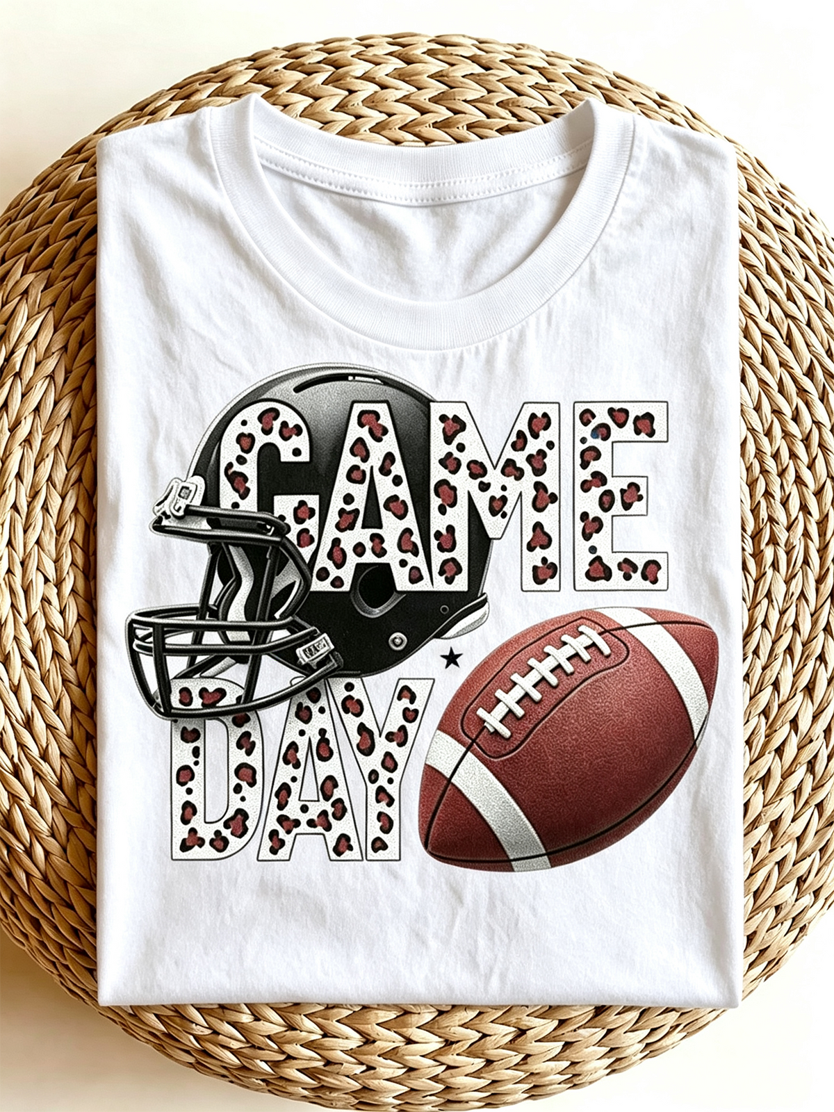 Leopard Print Game Day Football Graphic T‑Shirt, Casual Short Sleeve Crewneck Tee for Sports Fans