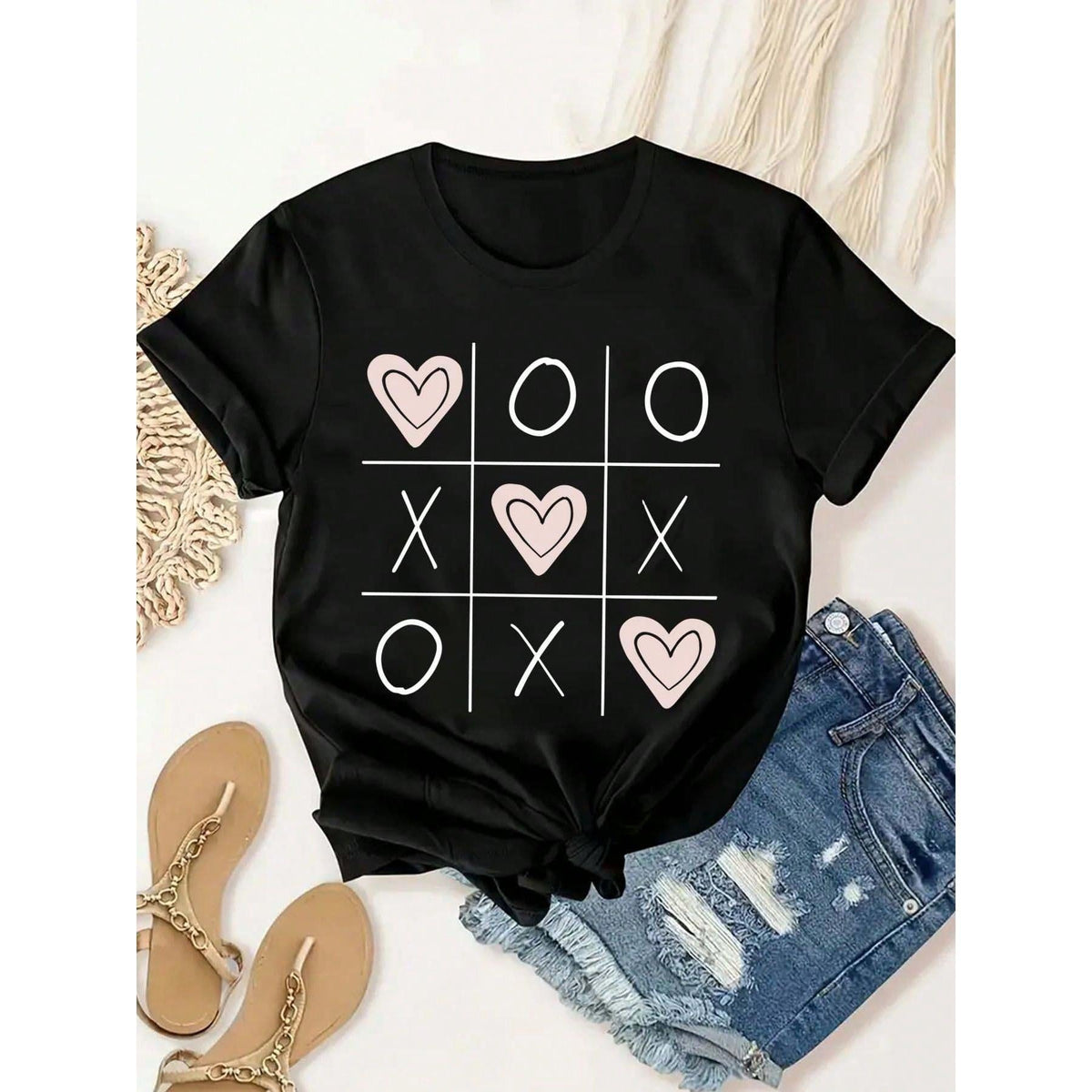 Valentine'S Day Theme Printed Women's-Shirt, Women'S Valentine'S Day Casual, Fashionable, Comfortable, Soft, Athletic, Fitness, Daily, Outdoor, Home, Breathable, Crewneck Short Sleeve-Shirt
