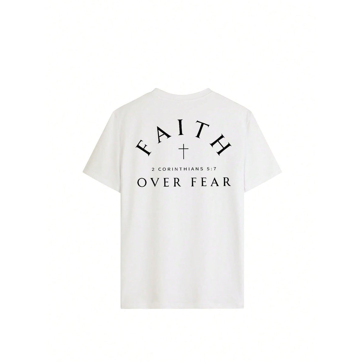 Standard "Faith Overcomes Fear" Christian Inspirational Graphic T-Shirt, Comfortable 2026 Casual Short Sleeve Crew Neck Faith Apparel Black Summer