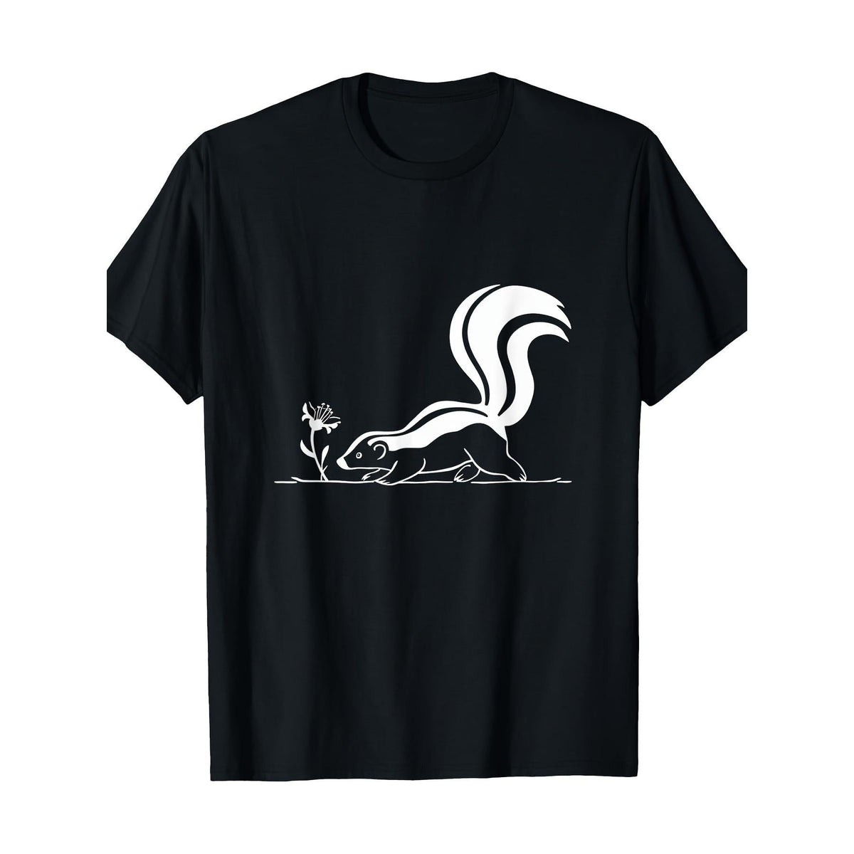 Cute Skunk Graphic T-Shirt - Black & White Skunk Lover Design with Skunk & 'S' Lettering-Like Tail Pattern