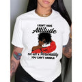 Men's Fitted Short-Sleeve T-Shirt, Bold "I Don't Have Attitude..." Slogan, Red Fashion Glasses Graphic Print, Soft Breathable Cotton Clothes, Round Neck Streetwear Casual Top for Spring, Summer, Machine Washable, Shortsleeve