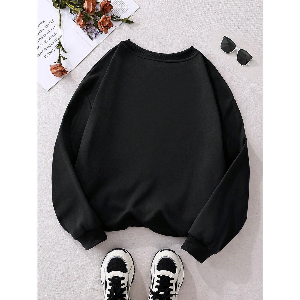 Leopard & Slogan Graphic Thermal Lined Sweatshirt, For Winter Pullover Fall Outfit Autumn