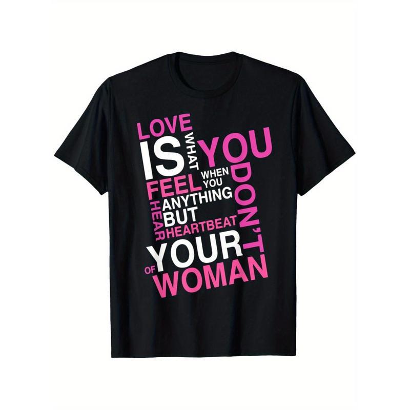 Valentine's Day Quote T-Shirt, Black with Pink Text, Heartbeat Graphic, Crew Neck,Ideal Gift for Men, Women, Family
