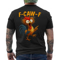 Men's Short-Sleeve Round Neck Cotton T-Shirt - Casual Streetwear, All-Season, Funny Back Print of Crow Rooster Chicken Whisperer "Fawk Off" Tops, Shortsleeve