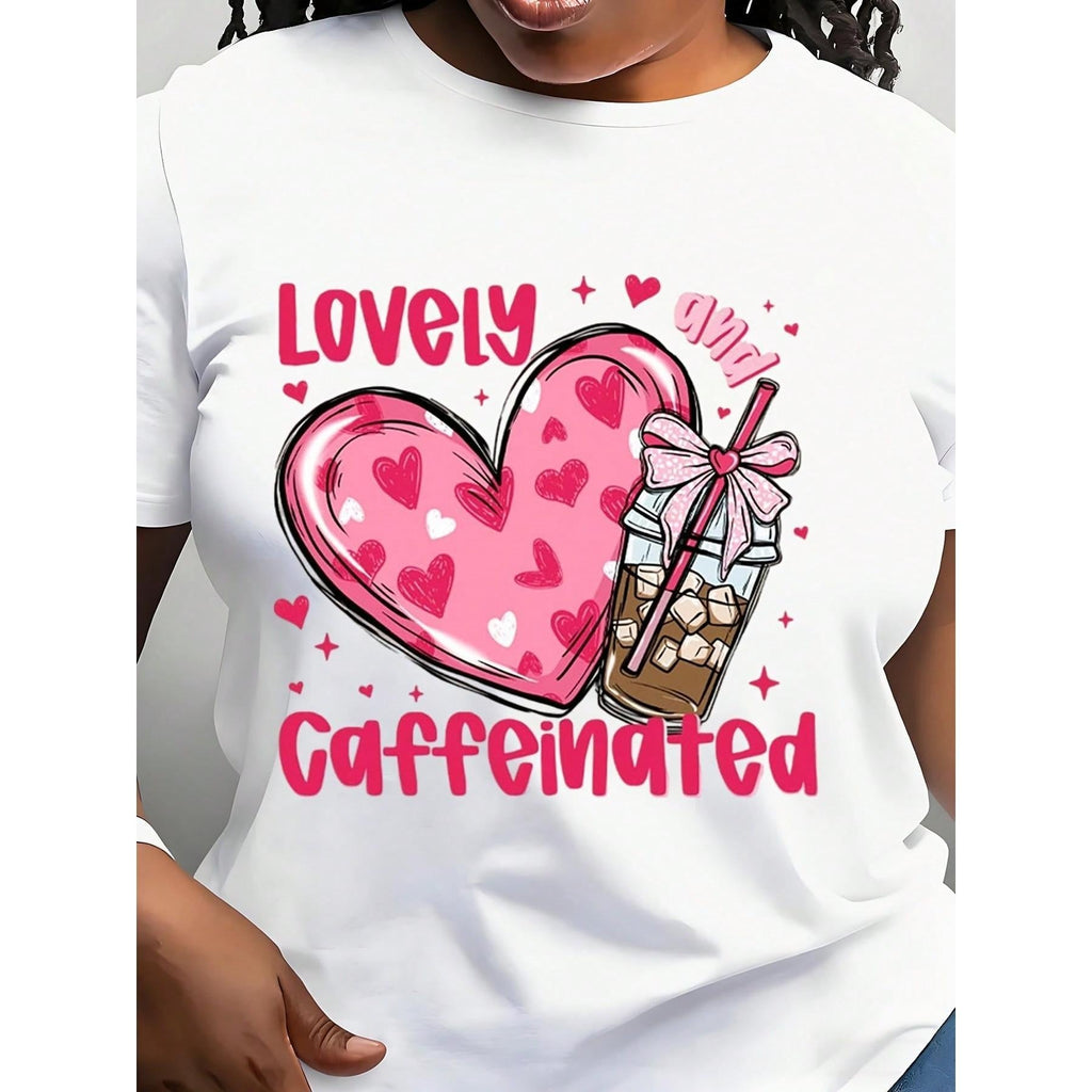 Lovely And Caffeinated  , Valentine's Coffee Valentine Heart T-Shirt, Valentine Coquette T-Shirt, Coffee Lover T-Shirt