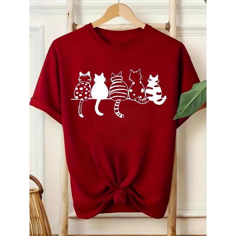 Fashionable Letter Cartoon Print Women's Round Neck T-shirt, Simple Design, Comfortable and Breathable, Suitable for Daily Leisure and Versatile, Showing A Natural and Elegant Style, A Must-have for Summer Parties, Local Delivery