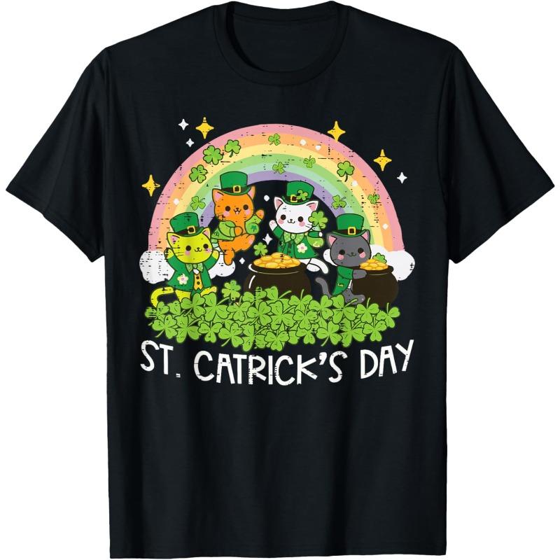 St Patricks Day Cats Catricks Saint Pattys Women Girls Kids T-Shirt