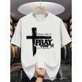 Men'S Casual Summer T-Shirt with "Pray On It, Pray Through It" Cross Print - Crew Neck Short Sleeve, Faith-Inspired Design
