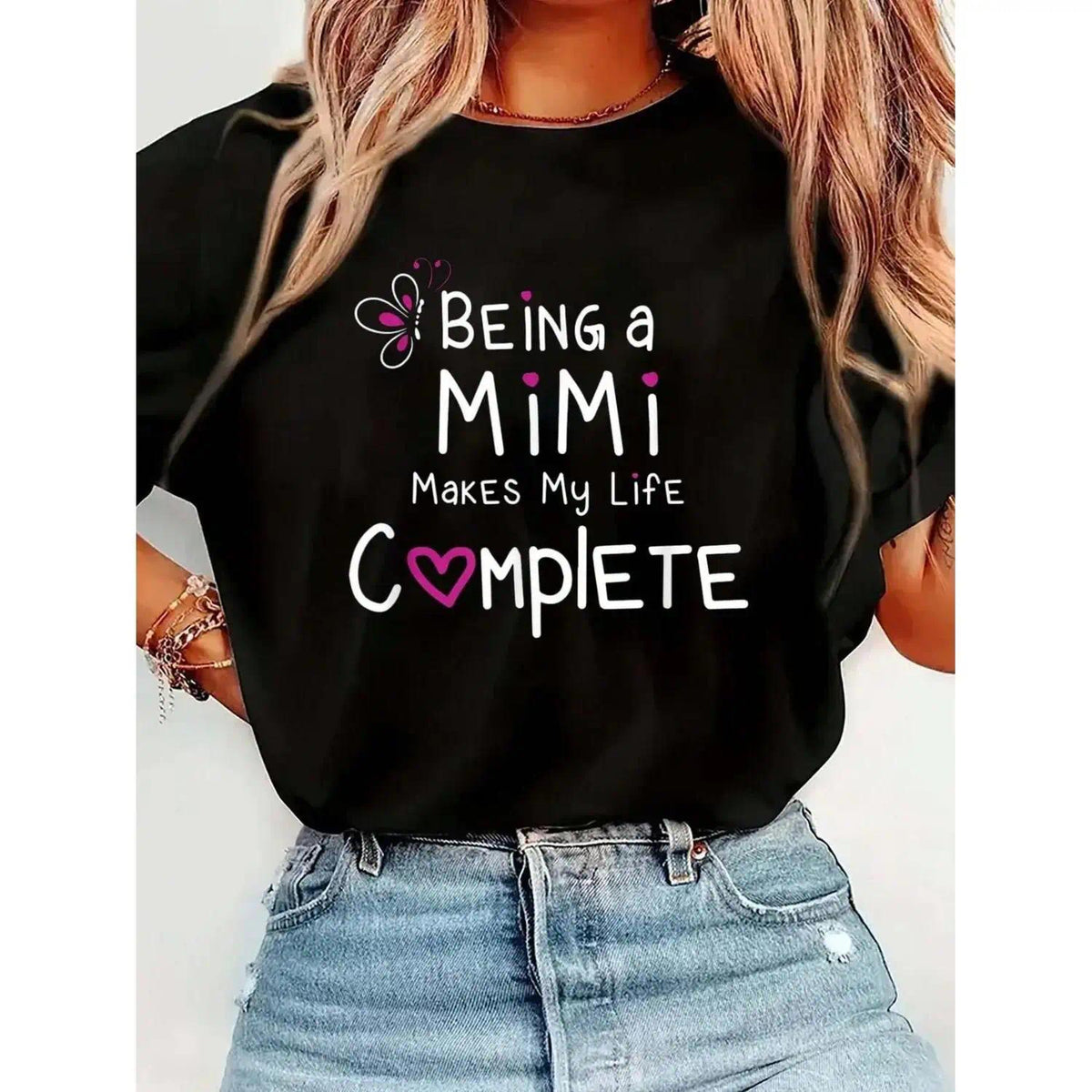 Proud Mimi Being A Mimi Makes My Life Complete T-Shirt Print T-Shirt Casual Crew Neck Short Sleeve Comfort Tee Top For Spring & Summer Women's Clothing