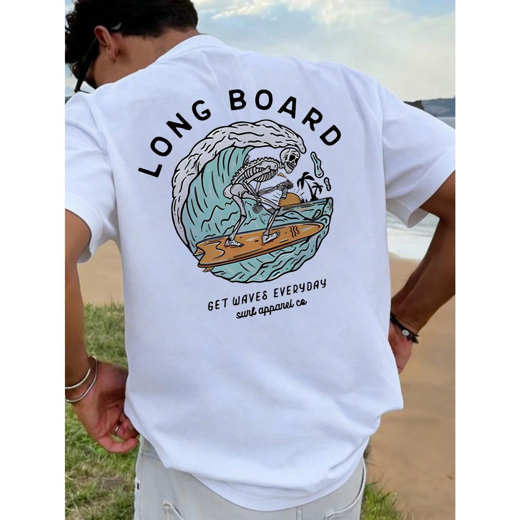 Men's Casual Beach Surfing Element Printed Short Sleeve T-Shirt, Comfortable & Breathable, For Summer Wear