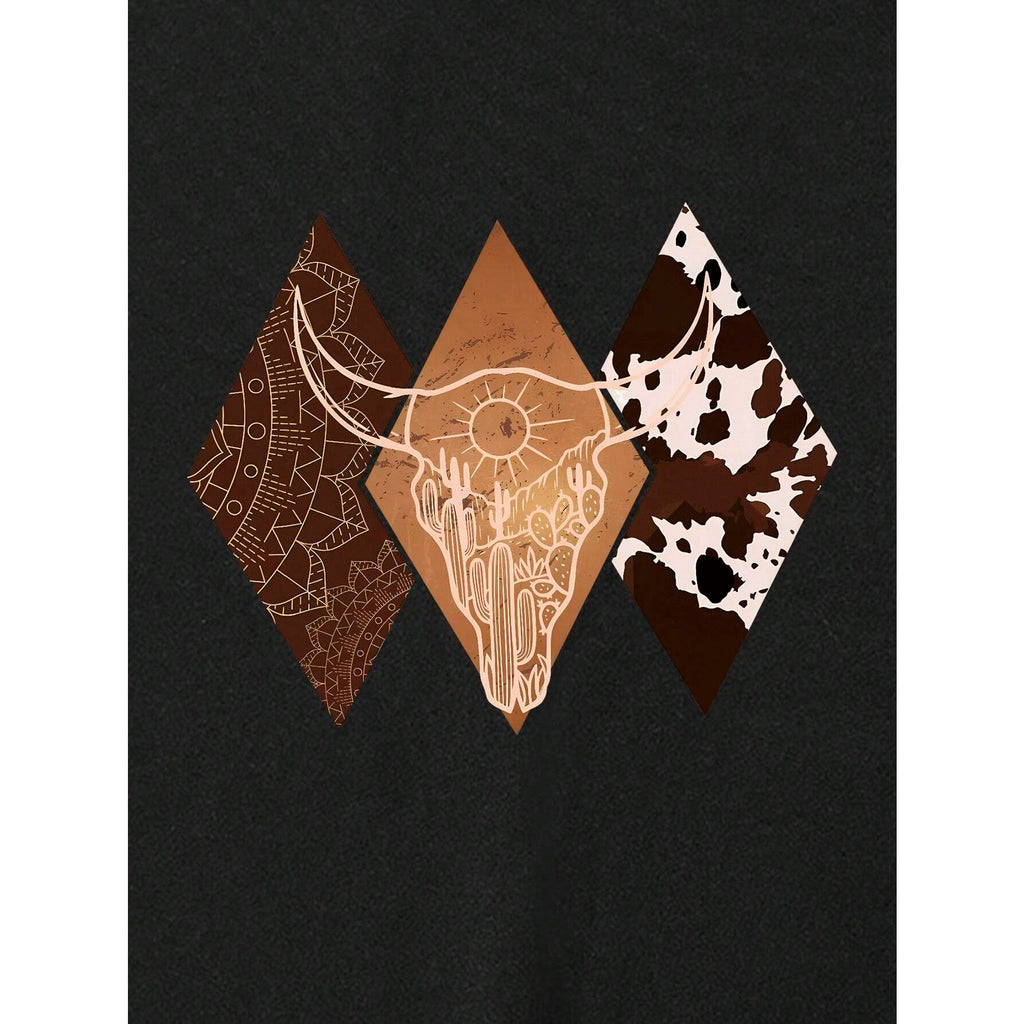 Women's Cow Head Printed Round Neck Sweatshirt Pullover Fall Outfit