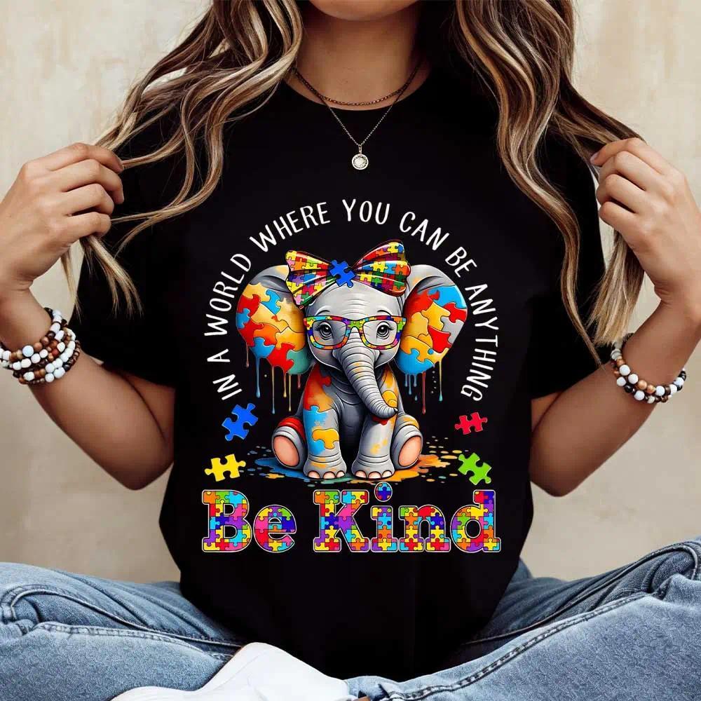 “Be Kind” Elephant T-Shirt | Cute Animal Graphic Tee | Women’s 100% Cotton Casual Top | Nature Lover Gift