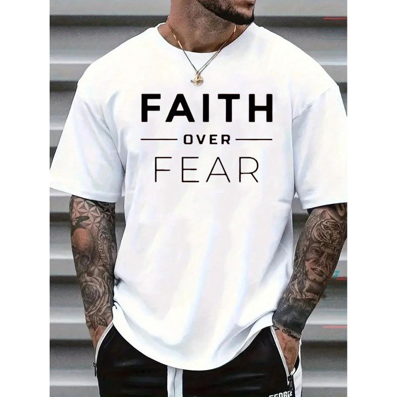 Men's Christian Relaxed Fit Pure Cotton T-Shirt - Breathable Fabric, Letter Print Inspirational Quote, Round Neck, Short Sleeve, Multi-Size Summer Apparel for Church Events, Casual Wear