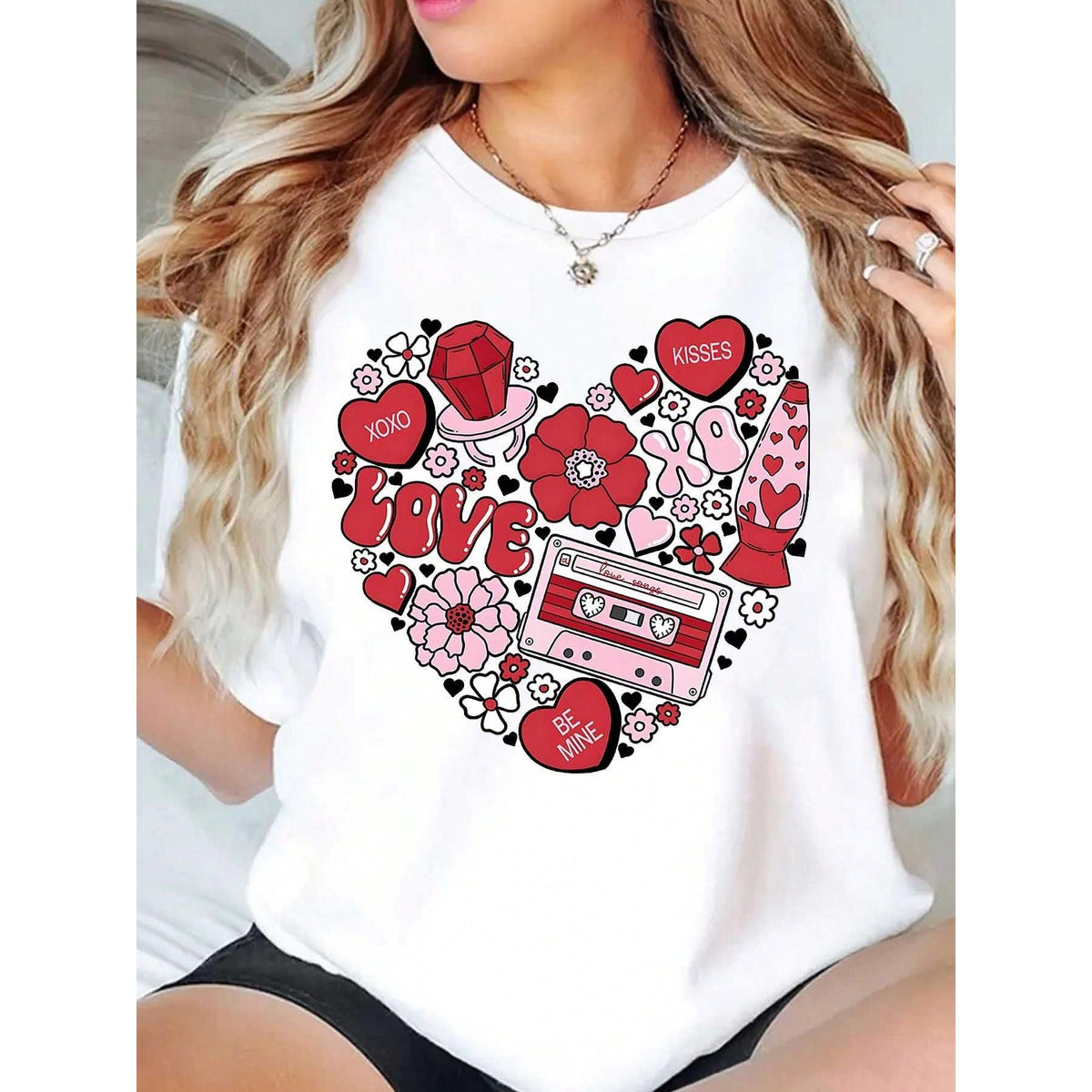 Summer Tops Featuring Valentine's Day Design Casual T-Shirt Large Size Tees Romantic Presents