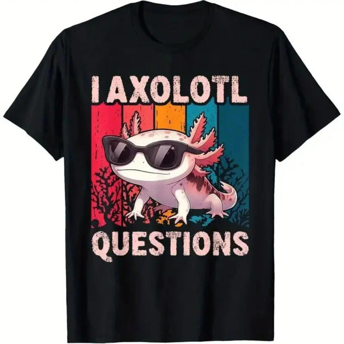 I Axolotl Questions Retro Graphic T-Shir – Fun Casual Short Sleeve Tee with Bold Colorful Design, Round Neck, Soft Stretch Fabric, Perfect for Summer Men's Crew Neck Short Sleeve T-Shirts Cotton Printed Round Neck T-Shirt